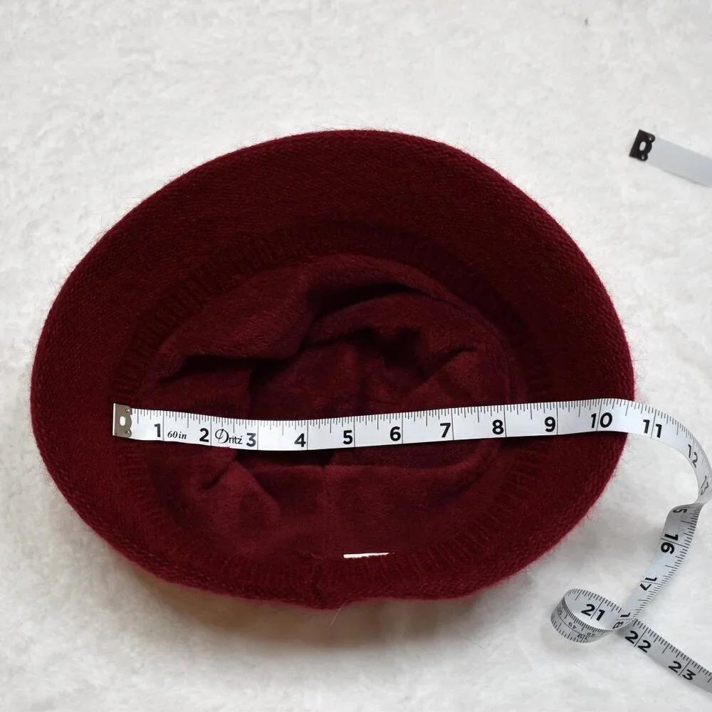 Red Brimmed Knit Beanie Hat Sz O/S Fleece Lined Pom Pom Bavarian Alpine Inspired
